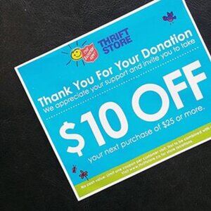 5 New Unused Salvation Army $10 off Coupons
